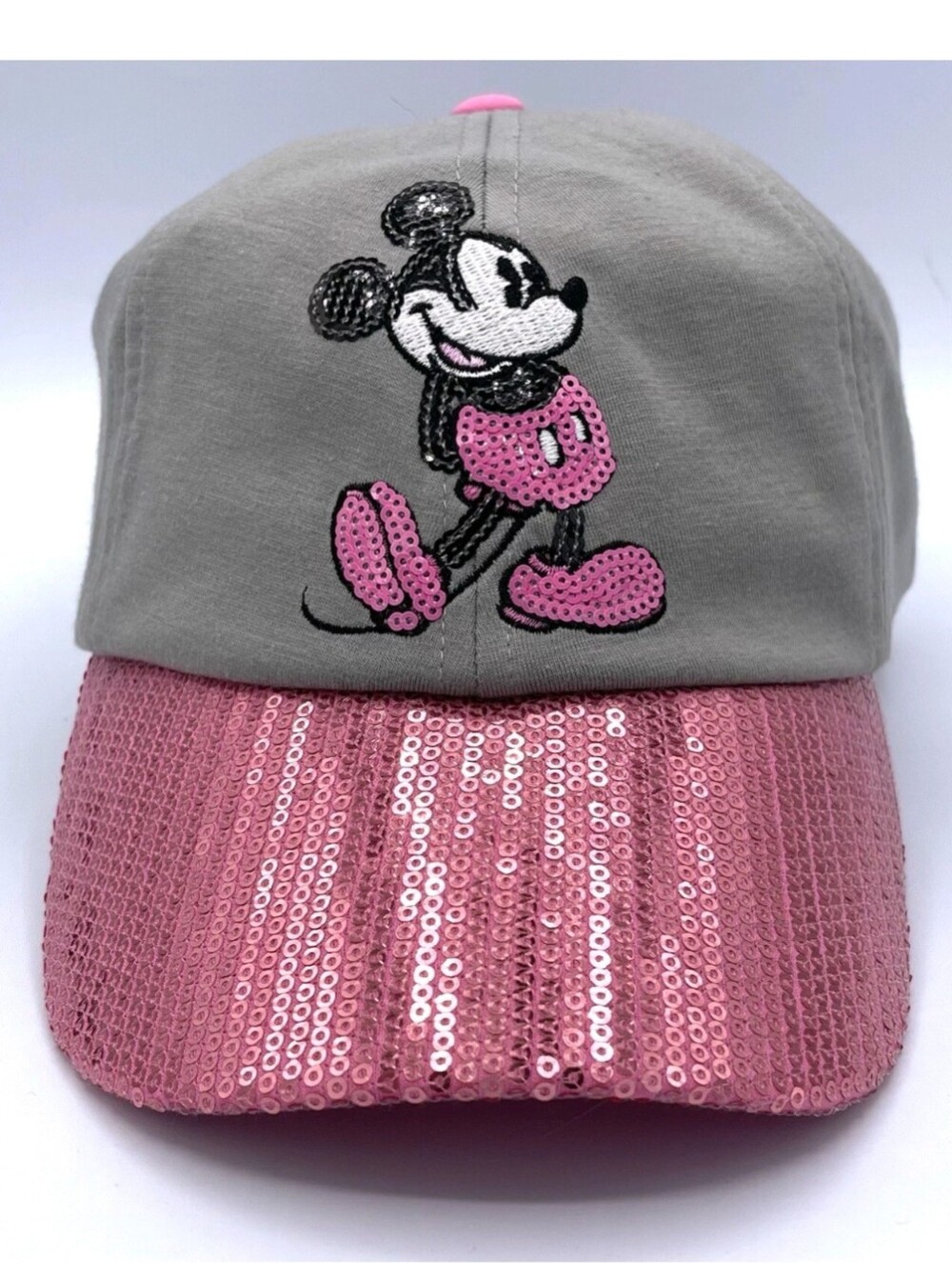 Disney Mickey Mouse Baseball Cap Pink Sequin Pink & Gray Adult Size 55-59 cm